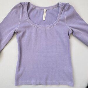 Anthropologie Women’s M Thick Ribbed Scoop Long Sleeve Top Lavender Purple FLAW